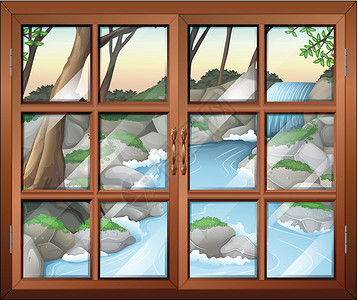 谢夸加瀑布瀑布附近的一扇特写的窗户插画