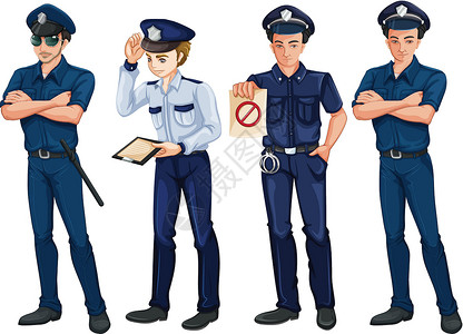 四个警察扣留力量检测巡逻员长官反恐调查男人成年人监视背景图片