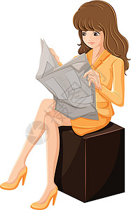 女性看报纸看报纸的女商务人士插画