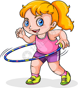 摇呼啦圈一个年轻的白人女孩在玩 hulahoo设计图片