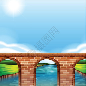 三凤桥阳光明媚下的一座桥插画