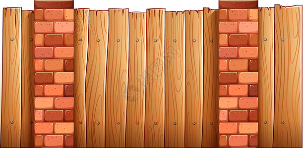上层建筑由木头和砖块制成的栅栏设计图片