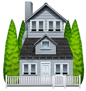 单亲家庭有篱笆的房子插画