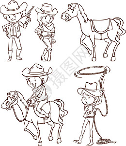 男孩骑马牛仔的简单草图设计图片