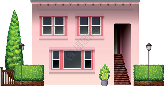 粉红色房子粉红色的办公楼插画