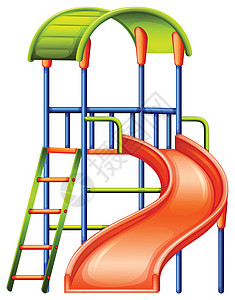 标准杆上的彩色幻灯片娱乐白色操场脚步绘画橙子绿色蓝色公园楼梯背景图片