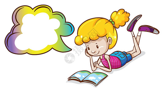女孩和书乐趣卡通片阅读活动童年孩子绘画教育学校白色背景图片