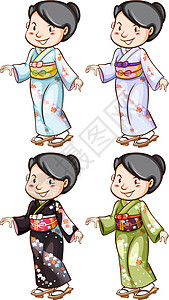 穿和服穿亚洲服装的女孩简笔画设计图片
