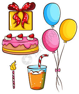 长方形蛋糕生日庆典的简单彩色草图设计图片
