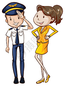 女飞行员飞行员和主人的简单彩色素描设计图片