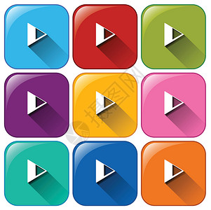 播放按钮图标绘画蓝色行动纽扣玩家绿色橙子紫色三角形界面背景图片
