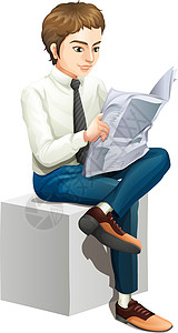 坐着休息男人读报纸的人插画