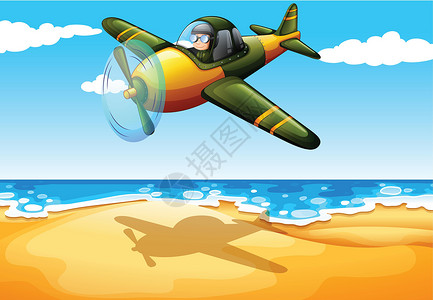 固定翼一架飞机在海滩海岸线波长活力潮汐粒子压缩机喷射发动机土壤涡轮设计图片