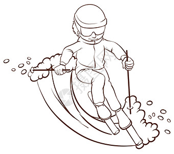 蓝衣男孩滑雪一个人玩outdoo的素描设计图片