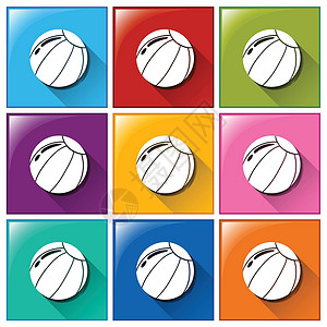 有球的五颜六色的按钮用户排球蓝色艺术品正方形紫色行动海滩艺术球赛背景图片
