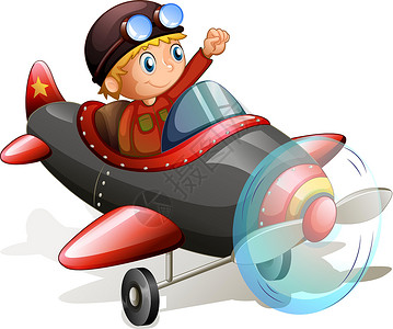 固定翼一架带年轻飞行员的老式飞机插画