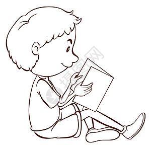 坐着看书男孩男孩读书素描设计图片