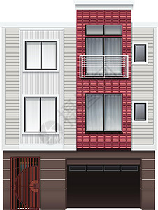 现代车库众议院建筑红色车库绘画白色房子剪贴棕色窗帘墙纸插画