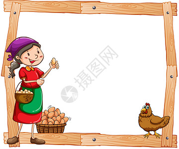 空篮子框架绘画农场篮子正方形白色横幅奶制品边界母鸡家禽设计图片