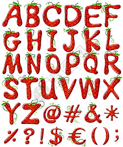 列文虎克字母表中的字母与草莓设计乐趣冰壶水果意义插图树叶艺术品辅音食物散列插画
