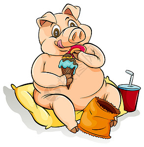 猪能吃的叫湿垃圾吃得像个猪笨蛋艺术苏打绘画枕头清管白色动物筹码艺术品冰淇淋插画
