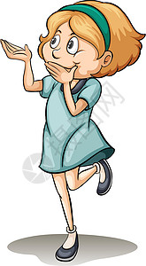 女孩袜子素材一个女孩站在一个 le绘画袜子头巾绿色想像力裙子瞳孔女性白色学生设计图片
