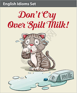 牛奶猫不要为打翻的牛奶哭泣白痴贮存绘画奶制品语言英语文字友谊嘶嘶声艺术成语设计图片