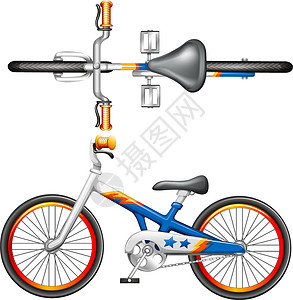深沟球轴承自行车的顶视图和侧视图车辆娱乐运输骑士赛车轮子蓝色绘画轴承两轮车插画