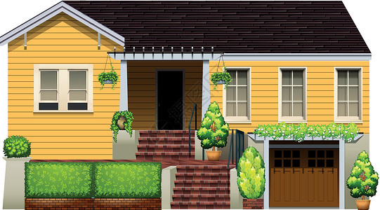 单亲家庭黄色的大房子单亲素描植物居民花盆绘画家庭住宅眼镜窗户设计图片