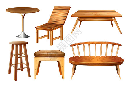 家具一套一套椅子和桌子座位艺术长椅凳子夹子团体木头家具绘画剪贴插画