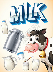奶牛和乳制品广告食物小吃奶制品标签横幅水壶纸盒牛奶夹子背景图片