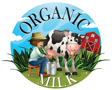 奶牛挤奶乳制品卡通片写作海报凳子花朵墙纸广告农民标识奶牛设计图片