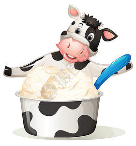 奶牛冰淇淋浴缸甜点绘画农场食物剪贴奶油艺术动物夹子插画