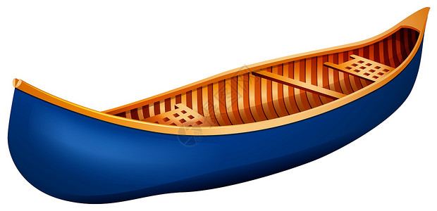 独木舟工艺手工木头运输旅行蓝色卡通片绘画座位白色背景图片