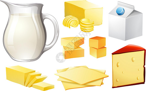 人造黄油乳奶制品牛奶乳制品纸盒卡通片剪贴饮食食物黄油团体收藏插画