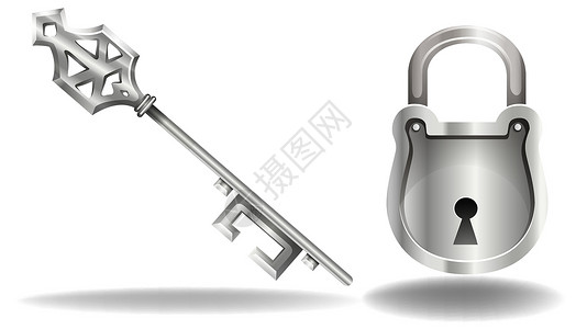财富钥匙密钥和位置灰色金属卡通片钥匙物品财富房子警卫锁孔宝藏插画