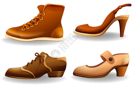 棕色鞋子鞋子鞋鞋带女性白色绘画横幅棕色卡通片脚跟带子派对装设计图片