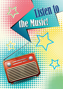 背景音乐系统音乐物品技术工具墙纸海报收音机乐趣电子爱好卡通片插画