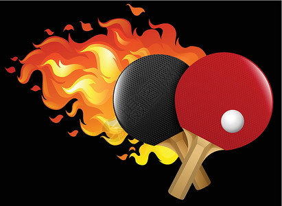 乒乓球桌子素材燃烧的乒乓球系列火焰乒乓艺术绘画运动网球蝙蝠黑色桌子剪贴插画
