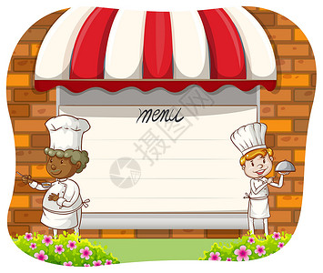 厨师和男人写作正方形职业卡通片边界男性小酒馆食物餐厅烹饪背景图片