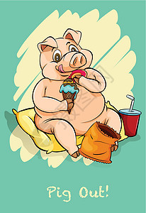 猪能吃的叫湿垃圾英语成语pig ou筹码冰淇淋插图古语动物演讲卡通片夹子措辞小吃插画