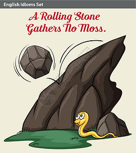 一块滚石和一条蛇石头滚动洞穴字体岩石成语动物英语艺术品样式设计图片