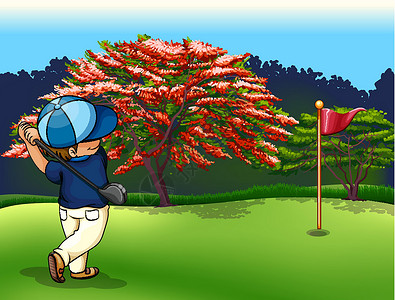高尔夫练习高尔夫球场力量活动竞赛高尔夫球旗帜游戏卡通片运动员团队娱乐插画
