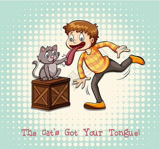 白痴字体海报猫咪语言成语横幅英语男人动物卡通片插画