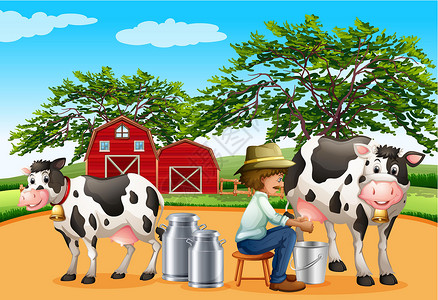 金典牛奶米尔金白色卡通片帽子黑色农场奶牛金钟牛奶男人乳制品插画