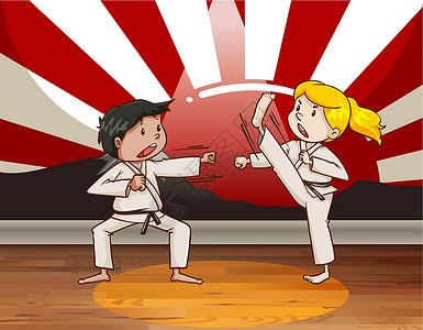 武术比赛儿童格斗武术插画