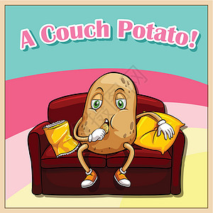 沙发土豆白痴卡通片海报语言横幅土豆字体古语小吃扶手椅沙发插画