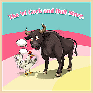 老公鸡和牛市艺术插图语言卡通片八卦母鸡措辞古语绘画水牛背景图片