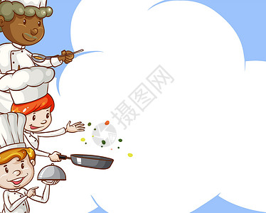 炒厨师厨师卡通片美食空白餐厅男人烹饪平底锅写作菜单公告设计图片