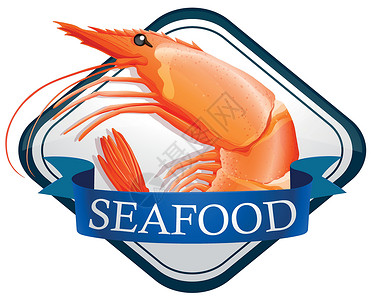 水虾虾生物卡通片海洋生物海鲜菜单动物白色丝带美食热带插画